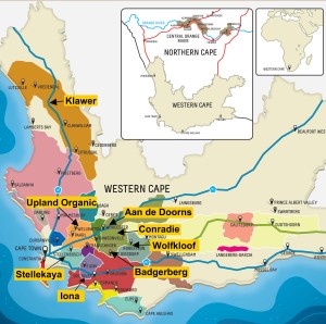 Karte der bekanntesten Weingüter in Südafrika